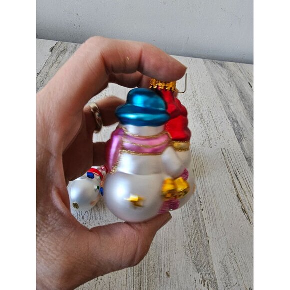 Glass snowman candy cane ornament set litter blue red pink - Picture 8 of 9